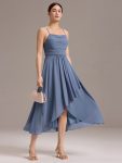 Asymmetrical Hem Strappy Chiffon A-Line Backless Bridesmaid Dress – Dusty Blue