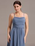Asymmetrical Hem Strappy Chiffon A-Line Backless Bridesmaid Dress – Dusty Blue