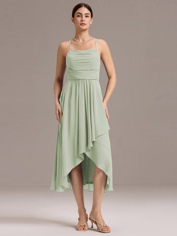 Asymmetrical Hem Strappy Chiffon A-Line Backless Bridesmaid Dress - Mint Green