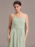 Asymmetrical Hem Strappy Chiffon A-Line Backless Bridesmaid Dress – Mint Green