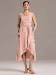Asymmetrical Hem Strappy Chiffon A-Line Backless Bridesmaid Dress – Pink
