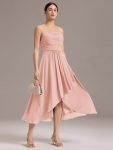 Asymmetrical Hem Strappy Chiffon A-Line Backless Bridesmaid Dress – Pink