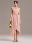 Asymmetrical Hem Strappy Chiffon A-Line Backless Bridesmaid Dress – Pink