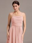 Asymmetrical Hem Strappy Chiffon A-Line Backless Bridesmaid Dress – Pink