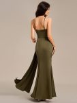 Satin Spaghetti Strap Maxi Mermaid Bridesmaid Dress – Olive Green