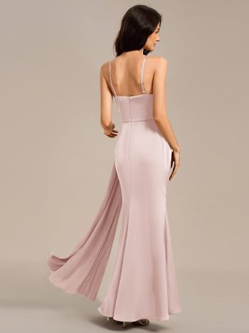 Satin Spaghetti Strap Maxi Mermaid Bridesmaid Dress - Pink