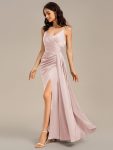 Satin Spaghetti Strap Maxi Mermaid Bridesmaid Dress - Pink