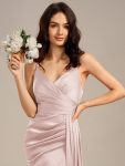 Satin Spaghetti Strap Maxi Mermaid Bridesmaid Dress – Pink