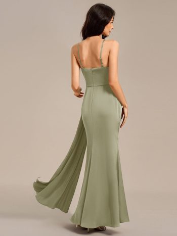 Satin Spaghetti Strap Maxi Mermaid Bridesmaid Dress - Sage Green