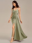 Satin Spaghetti Strap Maxi Mermaid Bridesmaid Dress – Sage Green