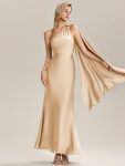 Flowing Ribbons Satin Sleeveless Bridesmaid Dress - Champagne