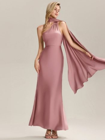 Flowing Ribbons Satin Sleeveless Bridesmaid Dress - Purple Orchid
