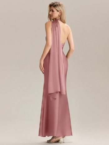 Flowing Ribbons Satin Sleeveless Bridesmaid Dress - Purple Orchid