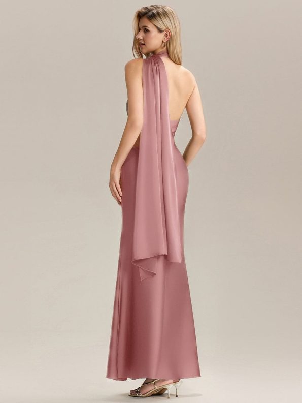 Flowing Ribbons Satin Sleeveless Bridesmaid Dress - Purple Orchid
