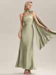 Flowing Ribbons Satin Sleeveless Bridesmaid Dress - Sage Green