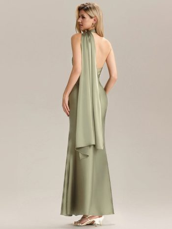 Flowing Ribbons Satin Sleeveless Bridesmaid Dress - Sage Green