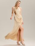 Flowing Ribbons Satin Bridesmaid Dress - Champagne