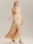 Flowing Ribbons Satin  Bridesmaid Dress – Champagne