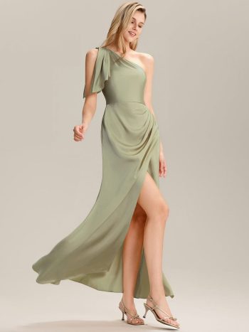 Flowing Ribbons Satin Bridesmaid Dress - Sage Green