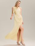 Flowing Ribbons Satin Bridesmaid Dress - Yellow