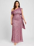 Bow Detail Sequin Drop Shoulder Sleeve Dress - Purple Orchid
