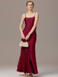 Mermaid Bow Stretch Satin Maxi Bridesmaid Dress – Burgundy