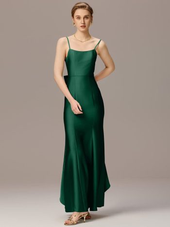 Mermaid Bow Stretch Satin Maxi Bridesmaid Dress - Dark Green