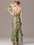 Mermaid Bow Stretch Satin Maxi Bridesmaid Dress - Sage Green
