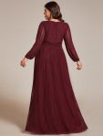 Plus Size Dazzling Empire Waist See-Through Long Sleeves A-Line Evening Dress – Burgundy