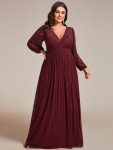 Plus Size Dazzling Empire Waist See-Through Long Sleeves A-Line Evening Dress - Burgundy
