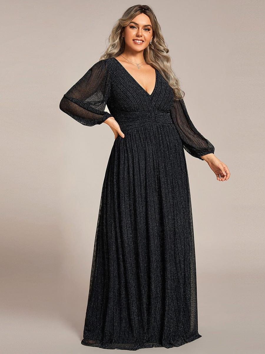 Plus Size Dazzling Empire Waist See-Through Long Sleeves A-Line Evening Dress - Black Plus Size Dazzling Empire Waist See-Through Long Sleeves A-Line Evening Dress - Black