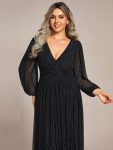 Plus Size Dazzling Empire Waist See-Through Long Sleeves A-Line Evening Dress – Black