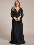 Plus Size Dazzling Empire Waist See-Through Long Sleeves A-Line Evening Dress – Black