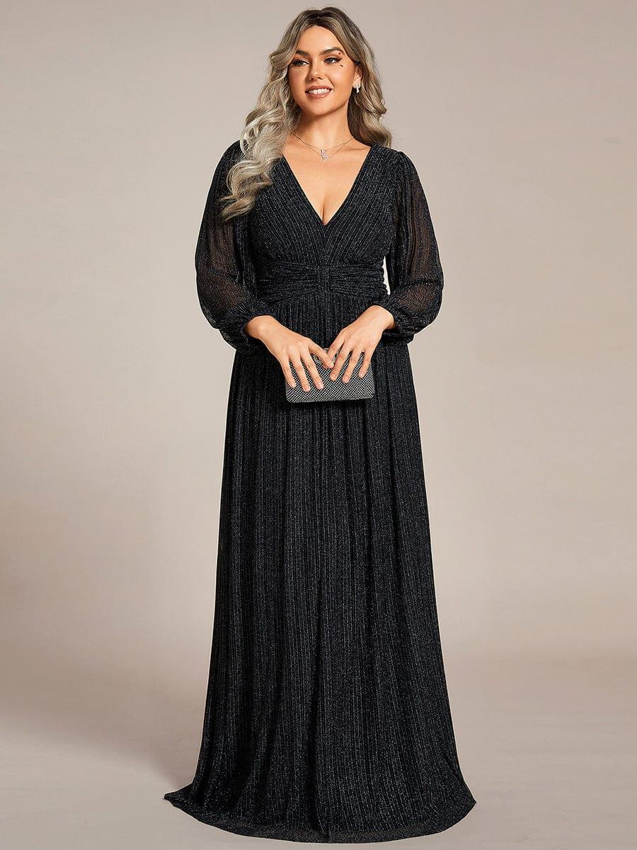 Plus Size Dazzling Empire Waist See-Through Long Sleeves A-Line Evening Dress - Black Plus Size Dazzling Empire Waist See-Through Long Sleeves A-Line Evening Dress - Black