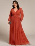 Plus Size Dazzling Empire Waist See-Through Long Sleeves A-Line Evening Dress – Burnt Orange