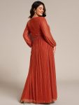 Plus Size Dazzling Empire Waist See-Through Long Sleeves A-Line Evening Dress – Burnt Orange