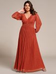 Plus Size Dazzling Empire Waist See-Through Long Sleeves A-Line Evening Dress – Burnt Orange