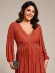 Plus Size Dazzling Empire Waist See-Through Long Sleeves A-Line Evening Dress – Burnt Orange