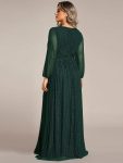 Plus Size Dazzling Empire Waist See-Through Long Sleeves A-Line Evening Dress – Dark Green