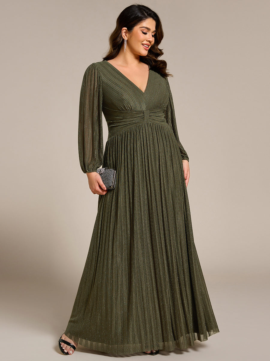 Plus Size Dazzling Empire Waist See-Through Long Sleeves A-Line Evening Dress - Olive Green Plus Size Dazzling Empire Waist See-Through Long Sleeves A-Line Evening Dress - Olive Green