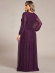 Plus Size Dazzling Empire Waist See-Through Long Sleeves A-Line Evening Dress – Purple Wisteria