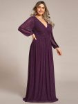Plus Size Dazzling Empire Waist See-Through Long Sleeves A-Line Evening Dress – Purple Wisteria