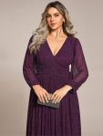 Plus Size Dazzling Empire Waist See-Through Long Sleeves A-Line Evening Dress – Purple Wisteria