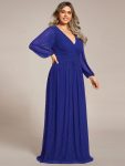 Plus Size Dazzling Empire Waist See-Through Long Sleeves A-Line Evening Dress – Sapphire Blue