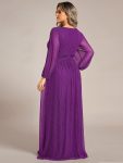 Plus Size Dazzling Empire Waist See-Through Long Sleeves A-Line Evening Dress – Sparkling Grape
