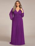 Plus Size Dazzling Empire Waist See-Through Long Sleeves A-Line Evening Dress – Sparkling Grape