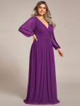 Plus Size Dazzling Empire Waist See-Through Long Sleeves A-Line Evening Dress – Sparkling Grape