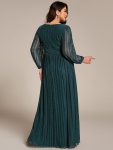 Plus Size Dazzling Empire Waist See-Through Long Sleeves A-Line Evening Dress – Teal