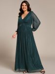 Plus Size Dazzling Empire Waist See-Through Long Sleeves A-Line Evening Dress – Teal