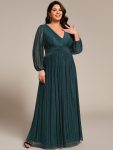 Plus Size Dazzling Empire Waist See-Through Long Sleeves A-Line Evening Dress – Teal